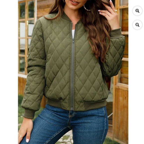 Quilted Bomber Jacket Olive Green Size XL - Picture 8 of 8